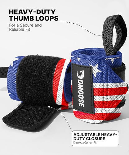 DMoose Fitness Wrist Wraps for Weightlifting - IPL Approved Premium Lifting Straps with Thumb Loops for Powerlifting, Bodybuilding & Weight Lifting, Compression Gym Wrist Support for Working Out