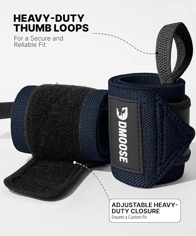 DMoose Fitness Wrist Wraps for Weightlifting - IPL Approved Premium Lifting Straps with Thumb Loops for Powerlifting, Bodybuilding & Weight Lifting, Compression Gym Wrist Support for Working Out