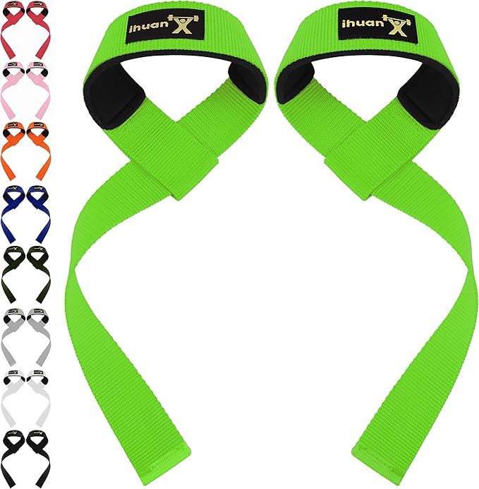 ihuan Wrist Straps for Weight Lifting - Lifting Straps for Weightlifting | Gym Wrist Wraps with Extra Hand Grips Support for Strength Training | Bodybuilding | Deadlifting
