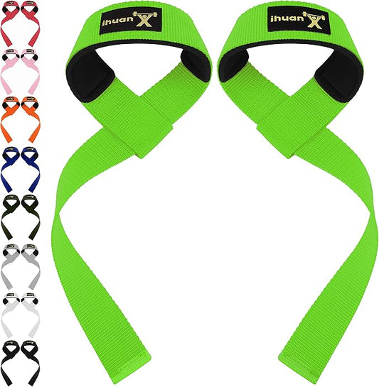 ihuan Wrist Straps for Weight Lifting - Lifting Straps for Weightlifting | Gym Wrist Wraps with Extra Hand Grips Support for Strength Training | Bodybuilding | Deadlifting