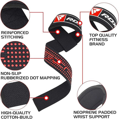 RDX Weight Lifting Straps Deadlifting Powerlifting, 5MM Neoprene Wrist Support, Anti Slip 60CM Hand Bar Grip, Heavy Duty Bodybuilding Weightlifting Workout, Soft Cotton, Strength Training Gym Fitness
