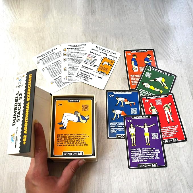 Dumbbell Exercise Cards. Dumbbell Workout Playing Card Game. Video Instructions Included. Perfect for Training with Adjustable Dumbbell Free Weight Sets and Home Gym Fitness. (2019 Mega Pack)