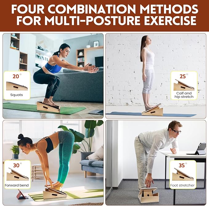 Slant Board for Calf Stretching 2-in-1 Professional Wooden Slant Board & Balance Board Adjustable Incline Stretch Wedge Physical Therapy Slant Boards for Knees Ankle Heel Feet Leg