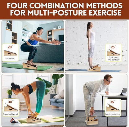 Slant Board for Calf Stretching 2-in-1 Professional Wooden Slant Board & Balance Board Adjustable Incline Stretch Wedge Physical Therapy Slant Boards for Knees Ankle Heel Feet Leg