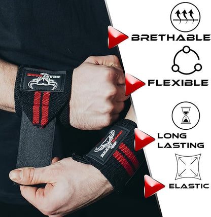 BEAST RAGE Wrist Wraps for Weightlifting - Adjustable Lifting Straps With Thumb Loop for Enhanced Gym Support, Powerlifting, Bodybuilding and Workout