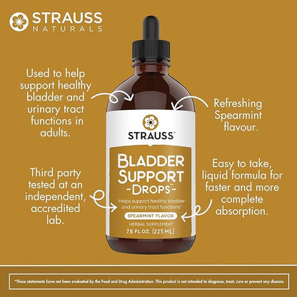 Strauss Naturals Bladder Support Drops Natural Supplements for Urinary System Support, Gluten-Free, Soy-Free, and Non-GMO, 7.6 fl oz.