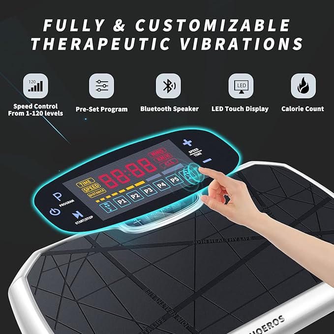 PHOEROS Vibration Plate Exercise Machine - Whole Body Power Shake Vibration Platform w/Loop Bands- Home Fitness Training Gym Workout Equipment for Weight Loss,Shaping,Toning & Wellness, 120 Levels
