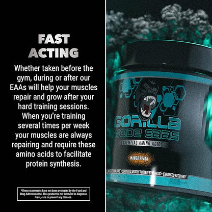 Gorilla Mode EAAs - Essential Amino Acids to Support Muscle Building, Enhanced Recovery, and Protein Synthesis/Use Before, During, or After Your Workout / 453 Grams (Jungle Juice)