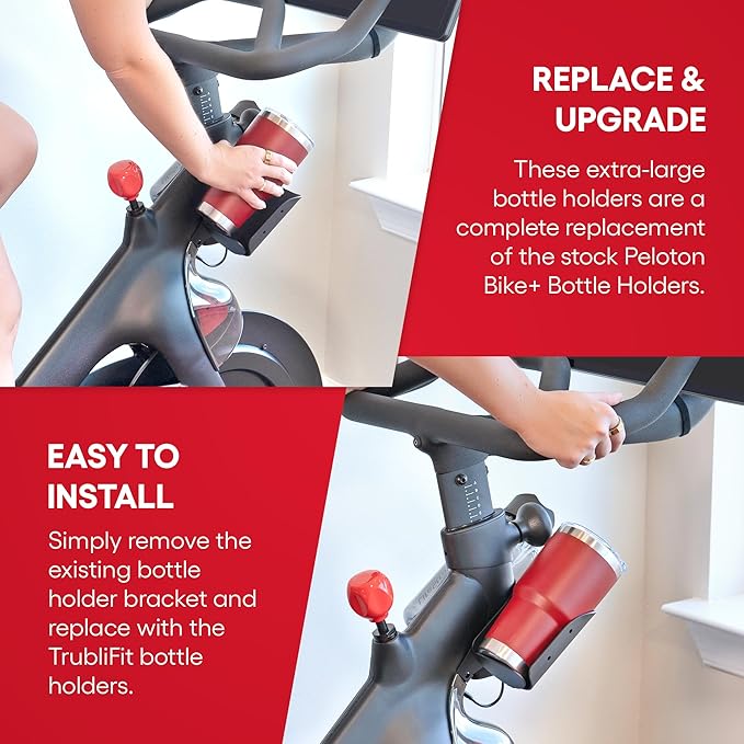 TrubliFit Extra Large Bottle Holders for Peloton Bike for Original Peloton & Peloton Bike+ - All Metal Design - Fits YETI + Nalgene + Hydro Flask (Peloton Bike+)