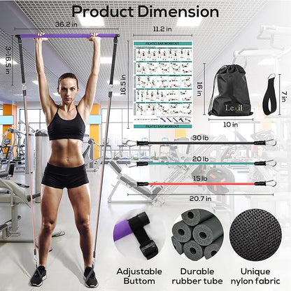 LEXIL Portable Pilates Bar Exercise Kit-Stackable 3 Pairs (15, 20, 20, 30LB) 30LB) -
