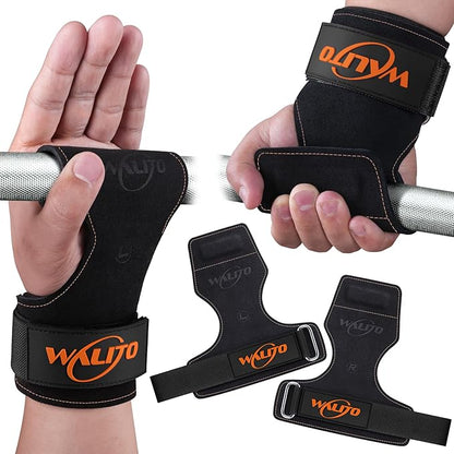 WALITO Weight Lifting Wrist Straps (Pair),Double Layer Leather Grips for Deadlift,Powerlifting and Gym Workouts, Adjustable Neoprene Padded Wrist Wraps - Men/Women, Heavy Duty Support