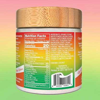 Hydrating Electrolyte Drink Mix - Mango Tangerine, 30 Servings - Hydration Powder w/Coconut Water - Non-GMO, No Added Sugar, 5 Key Electrolytes + Vitamins, Natural Trace Minerals