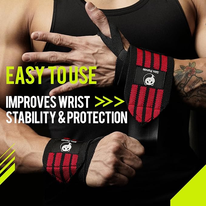 Slim Panda Weightlifting Wrist Wraps- Upgraded Wrist Support with Heavy Duty Thumb Loop for Powerlifting, Bodybuilding, and Weight Lifting Men & Women