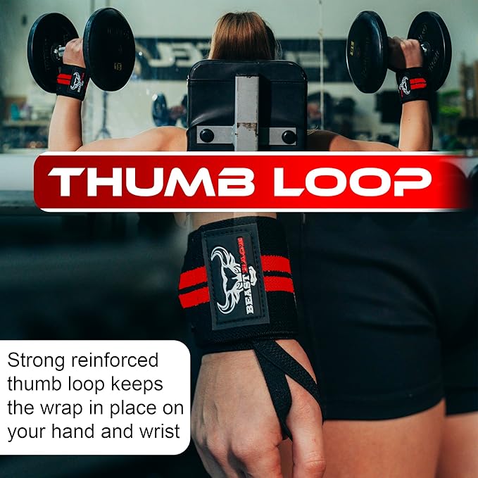 BEAST RAGE Wrist Wraps for Weightlifting - Adjustable Lifting Straps With Thumb Loop for Enhanced Gym Support, Powerlifting, Bodybuilding and Workout