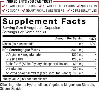 FORCE FACTOR Prime HGH Secretion Activator Supplement for Men with L-Arginine and L-Glutamine to Trigger HGH Production, Boost Workout Force, and Improve Athletic Performance, 150 Capsules