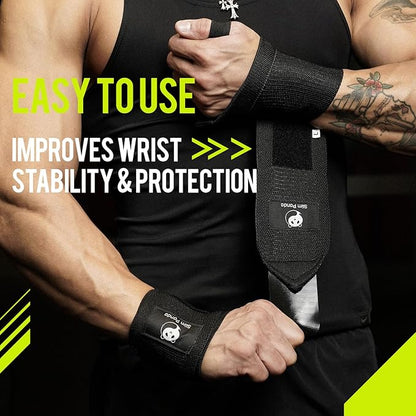 Slim Panda Weightlifting Wrist Wraps- Upgraded Wrist Support with Heavy Duty Thumb Loop for Powerlifting, Bodybuilding, and Weight Lifting Men & Women