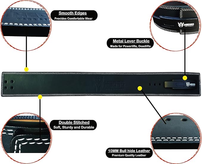 Weightlifting Lever Belt 100% Pro Genuine Leather Deadlifting,10MM Thick 4” Wide