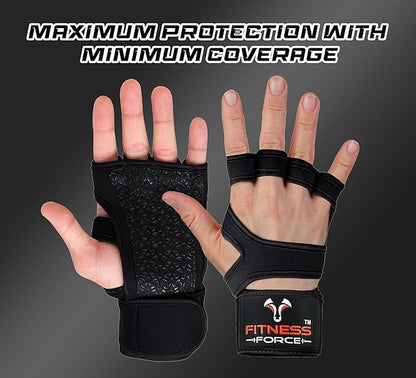 FITNESS FORCE Ventilated Gym Gloves for Men with Built-in Wrist Support for Workouts Weightlifting Gloves Workout Gloves for Women Exercise Fitness Gloves Perfect for Powerlifting, Cross Training