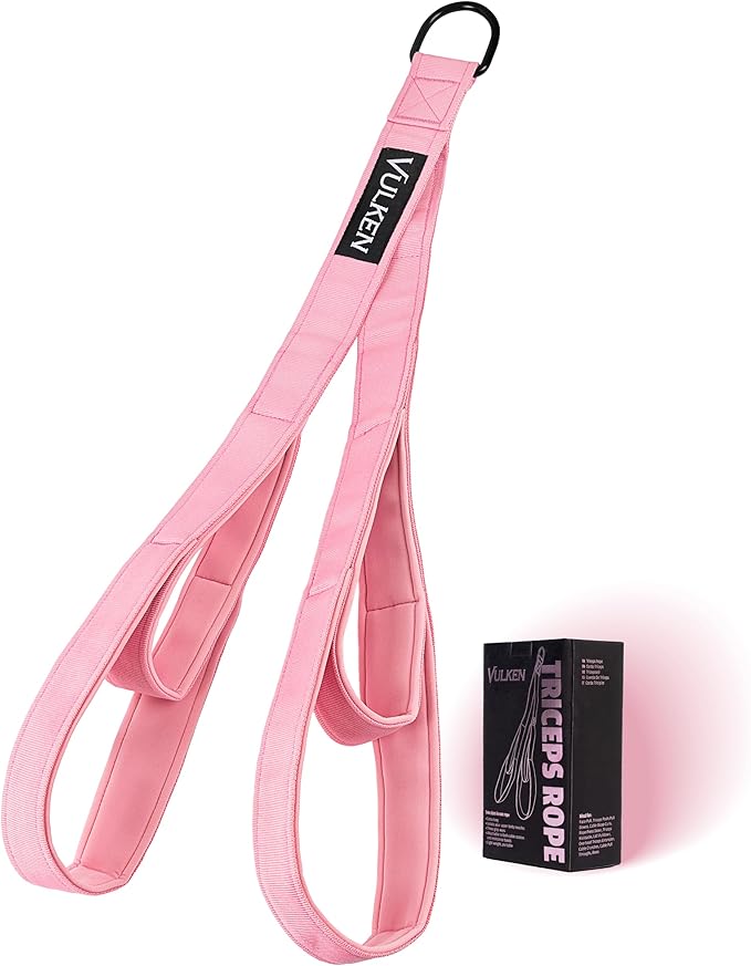Vulken Tricep Rope Cable Attachment. 28.7 Inch & 22 Inch Two Lengths Built in One Pull Down Rope, Black & Pink