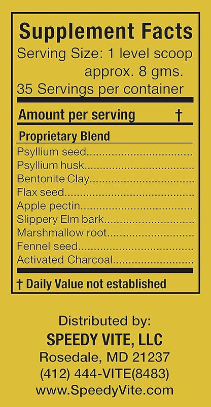 SpeedyVite® Colon Detox Organic Supports Natural Removal of Toxins* Clay Bentonite Charcoal Psyllium Flax Apple Fiber Slippery Elm Fennel 10oz All Natural Powder (2 x 10oz *Value Pack*)