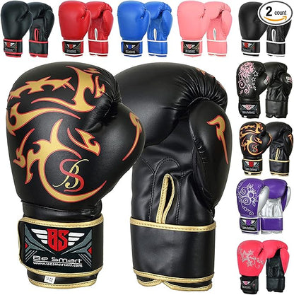 Be Smart Kids Boxing Gloves 4-12 Years 4oz 6oz Training Gloves for Children Sparring Youth Boxing Gloves Junior Training Mitts Punch PU Leather MMA Muay Thai Kick Boxing