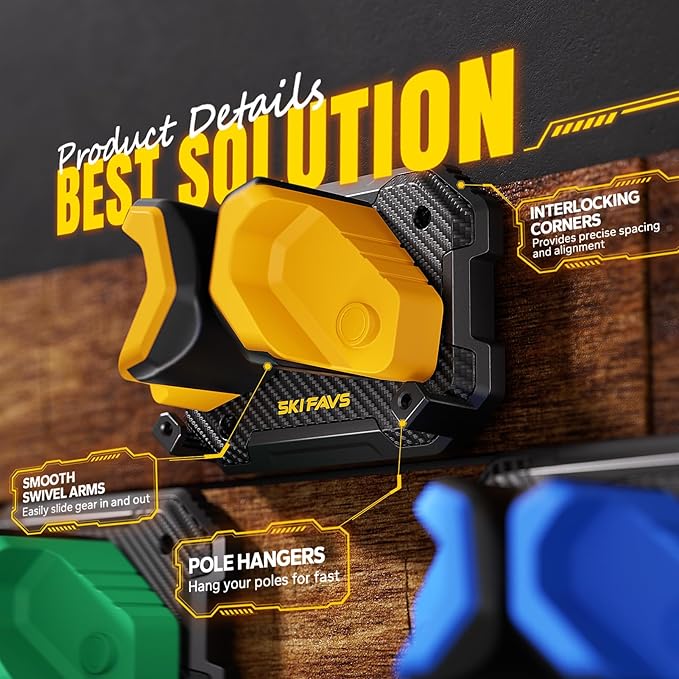 Wall Rack for Garage - Ski & Snowboard Holder, Damage-Free Storage, Yellow, 2 Pack