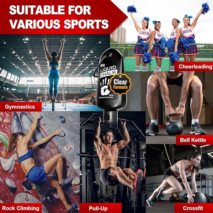 Clear Liquid Chalk, Dry Hands Non Sticky Grip Enhancer, Transparent Anti-Slip Solution for Gymnastics Cheerleading Pole Dancing Tennis Golf Pickleball Badminton and All Sports.