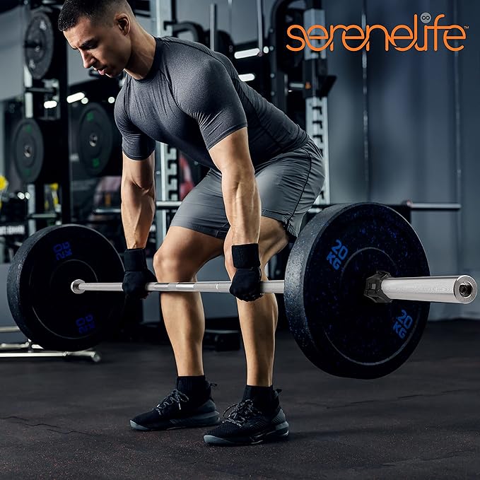 SereneLife Olympic Chrome Barbell Steel Bar 7-Foot Weight 2 plastic