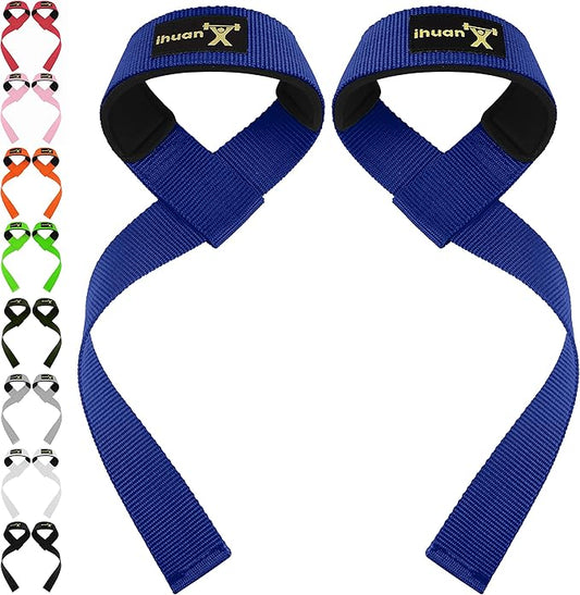 ihuan Wrist Straps for Weight Lifting - Lifting Straps for Weightlifting | Gym Wrist Wraps with Extra Hand Grips Support for Strength Training | Bodybuilding | Deadlifting