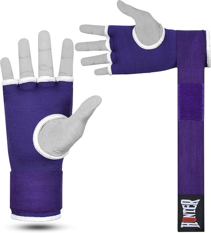 HUNTER Gel Padded Inner Gloves with Hand Wraps for Boxing, Quick Elastic Training Wraps for Men & Women, Muay Thai MMA Kickboxing Martial Arts Knuckle Wrist Protector (Pair)
