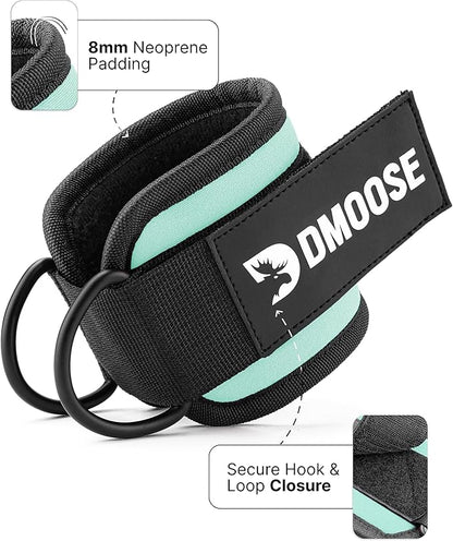 DMoose Fitness Ankle Straps for Cable Machines - One Size Fit with Premium Padding, Glute Kickback Ankle Strap for Women & Men, Cable Attachments for Gym, Booty Workouts, Leg Extension & Hip Abductors