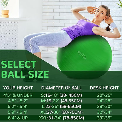 Anti-Burst and Slip Resistant Exercise Ball Yoga Ball 2,000-Pound Capacity,