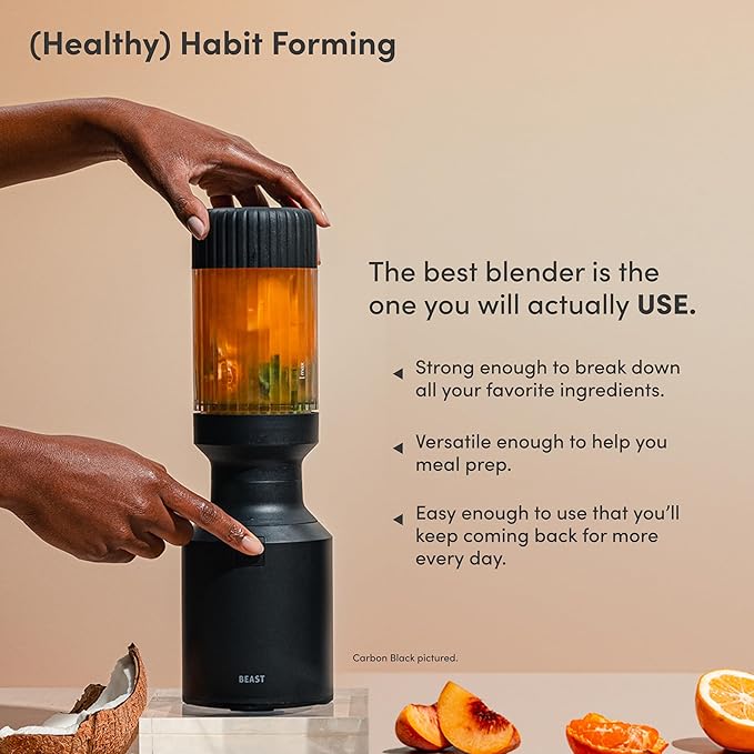 Beast Mighty 850 | Premium Compact Personal Blender | Smoothies, Shakes, Dressings, Sauces, Desserts, Dips | Blends Ice and Frozen Fruit | Includes Extra Lids and Straws | 850W (Cloud White)