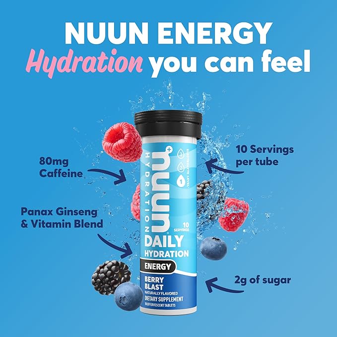 Nuun Hydration Energy Electrolyte Tablets with Caffeine, B Vitamins and Ginseng, Mixed Flavors, 5 Essential Electrolytes for Hydration, Vegan, Non-GMO, 4 Pack (40 Servings)