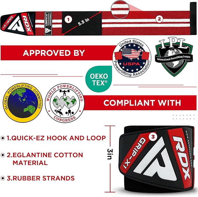 RDX Weight Lifting Wrist Support Wraps, 36” 24” 18” Professional Grade Elasticated Cotton Straps, Gym Fitness Workout Strength Training Bodybuilding Powerlifting Deadlifting Calisthenics, Men Women