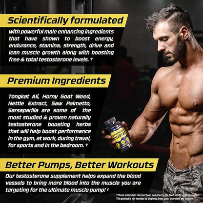 Testosterone Booster - Testosterone Supplement for Men - Male Enhancing Pills for Muscle Growth, Libido, Stamina, Strength - Tongkat Ali Muscle Builder Workout Supplement - Total T Test Boost - 2 PACK