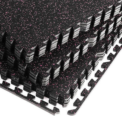 0.56 Inch Thick Gym Flooring for Home Gym 48 Sq 12 Pcs 24 x 24in Tile,