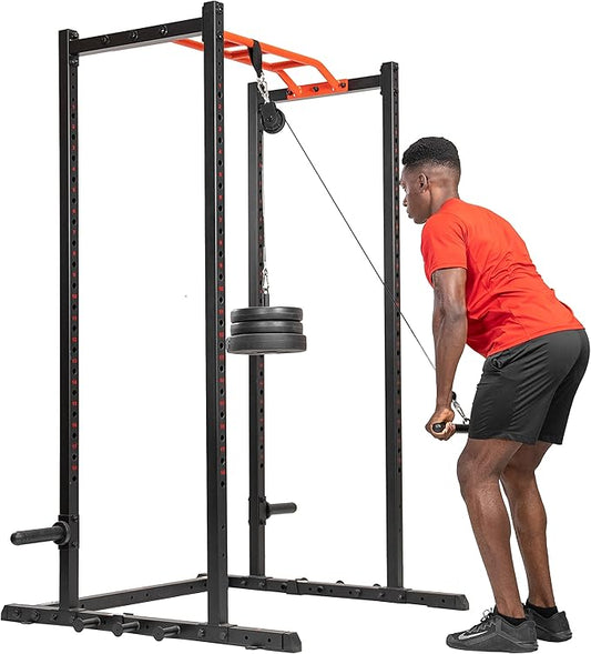 Sunny Health & Fitness Power Cage Squat Rack Upgrade Attachments, Dip Bar, Plate Bar Holder, Belt Squat, J Hook, Lat, Adapter, U Ring, Pull Up Bar, Landmine, Captain's Chair, Tricep Rope For Home Gym