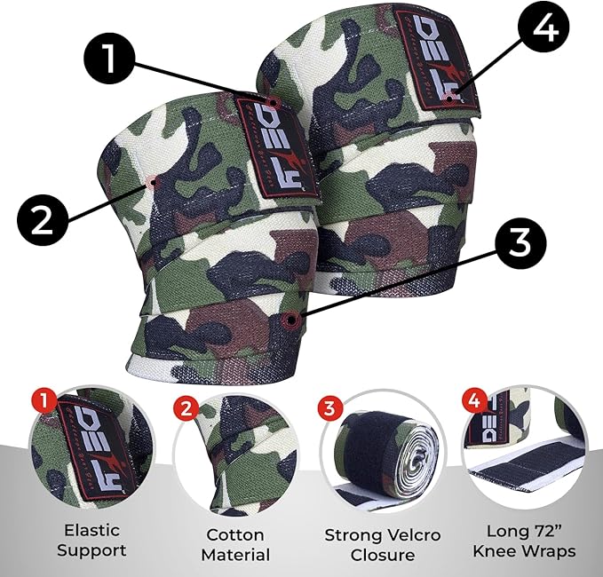 DEFY Sports' Knee Wraps for Weightlifting - Provides Knee Support for Powerlifting, Squats & Fitness Workouts