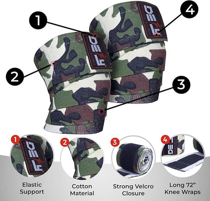 DEFY Sports' Knee Wraps for Weightlifting - Provides Knee Support for Powerlifting, Squats & Fitness Workouts