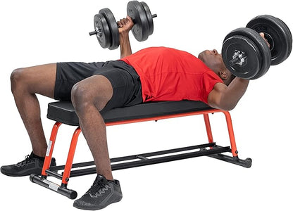 Sunny Health & Fitness Flat Weight Bench Optional Dumbbell Rack for Strength Training, Full Body Workout, Exercise, Home Gym