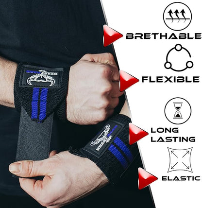 BEAST RAGE Wrist Wraps for Weightlifting - Adjustable Lifting Straps With Thumb Loop for Enhanced Gym Support, Powerlifting, Bodybuilding and Workout