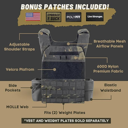 POLYFIT (Fortify) Weighted Vest for Strength and Endurance Training, Rucking, Fitness Workouts, Running, WODs