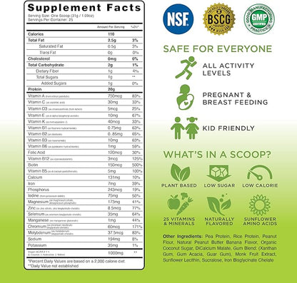 TRU Plant Based Protein Powder, BCAA, EAA, 20g Vegan Protein, 100 Calories, 27 Vitamins, No Artificial Flavors 25 Servings (Peanut Butter Banana Cupcake)