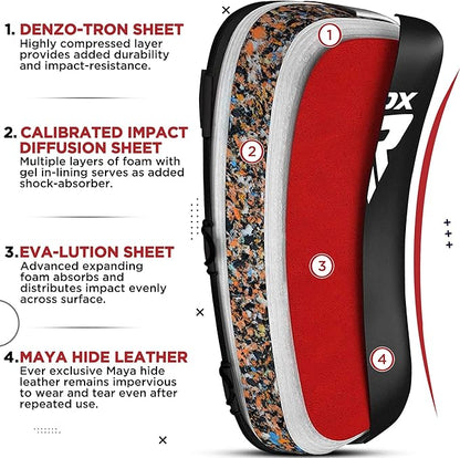 RDX Muay Thai Pad for Training, Curved Kickboxing Kicking Strike Shield, Coaching Kick Boxing, MMA, Martial Arts, Karate, Taekwondo, Punching, Foot, Knee and Elbow Target (One Pad Only)