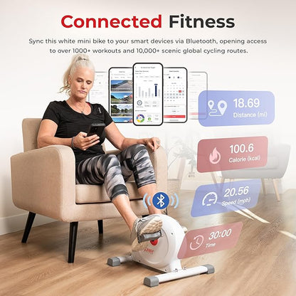Sunny Health & Fitness Smart Mini Pedal Exerciser, Under Desk Bike/Elliptical for Home Workout & Cycle Cardio Training, Free SunnyFit App Link, Optional in Color, Mat/Workout Bands or Steel Stabilizer