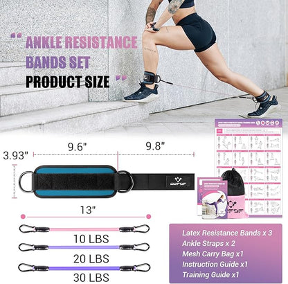 Ankle Resistance Bands With Cuffs for Working Out, Kickbacks, Hip, Leg and Glute Exercise - Training Poster Included - for Women
