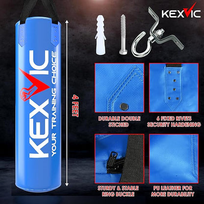 Punching Bag for Adults 4FT- Premium Heavy Duty Boxing Bag Set with 12OZ Boxing Gloves –Unfilled Hanging Kickboxing Bag for MMA, Karate, Judo, Muay Thai and Self Defense Training