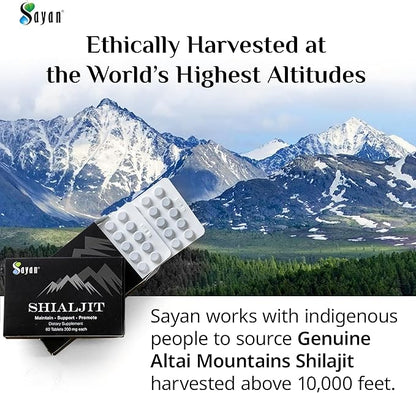Sayan Shilajit Pure Organic Black Resin Mineral Tablets - Premium Quality Supplement Drops for Men and Women (120 Tablets, 2 Month Supply) for Immune Support, and Energy Boost