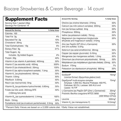 Nutritional Beverage for GLP-1 Users, Dietary Powder Drink Provides 20g Essential Protein, 26 Vitamins/Minerals, Helps Ease Nausea, Bloating, Constipation, Strawberries & Cream (14 Count)